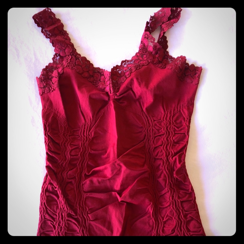 M. Rena Lace Trim Corset Cami in Red Door